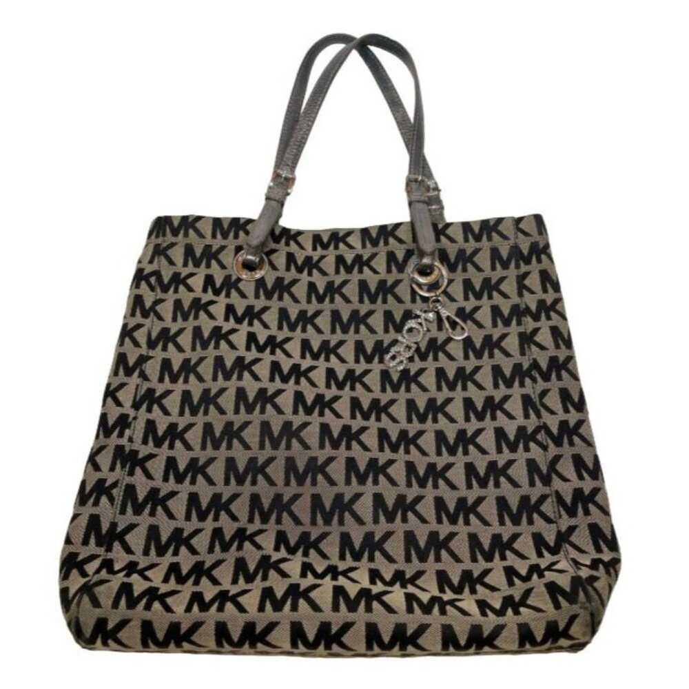 Michael Kors Signature MK Canvas Tote Bag With Silver Charm Accent